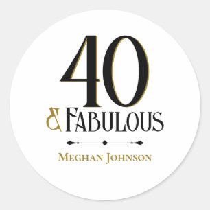 Elegant Minimalist Forty and Fabulous Birthday Classic Round Sticker