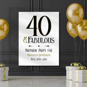 Elegant Minimalist Forty and Fabulous Birthday Poster