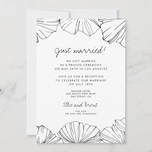 Elegant minimalist Ginkgo Biloba Just married Announcement (Front)