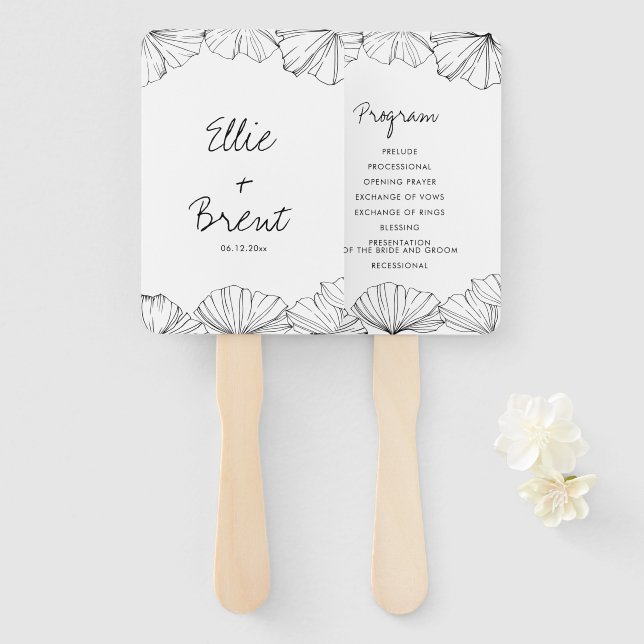 Elegant minimalist Ginkgo Biloba wedding program Hand Fan (Front and Back)