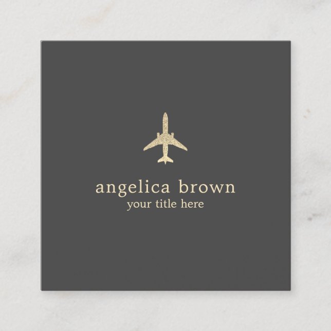 Elegant Minimalist Glitter Aeroplane Business Card (Front)