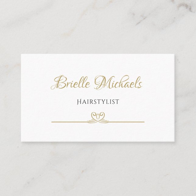 Elegant Minimalist Gold and Black Heart Filigree Business Card (Front)