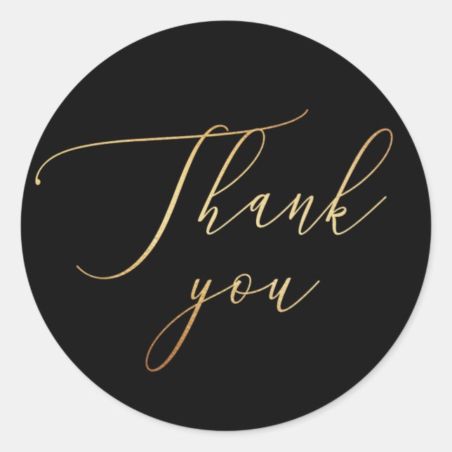 Elegant Minimalist Gold & Black Wedding Thank You Classic Round Sticker (Front)