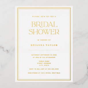 Elegant Minimalist Gold Bridal Shower Foil Invitation Postcard
