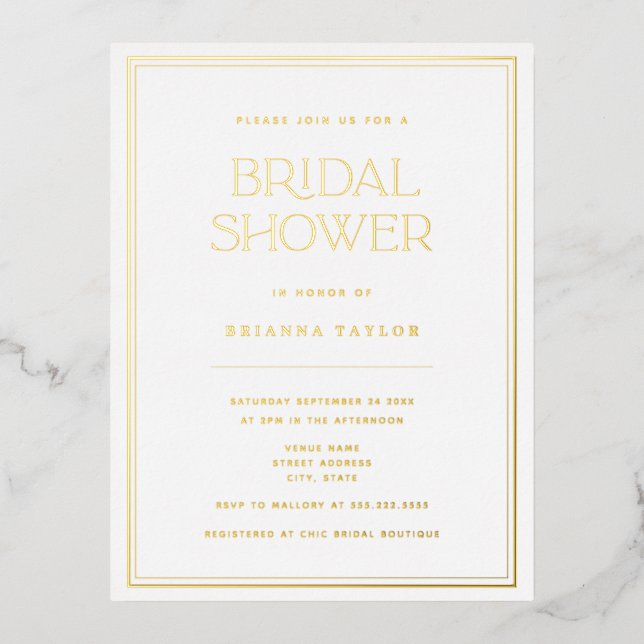 Elegant Minimalist Gold Bridal Shower Foil Invitation Postcard (Front)