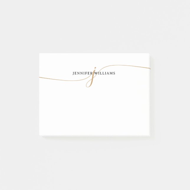 Elegant Minimalist Gold Calligraphy Monogram Post-it Notes (Front)