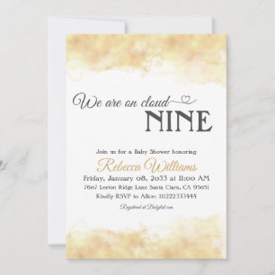 Elegant Minimalist Gold Cloud 9 Nine Baby Shower Invitation