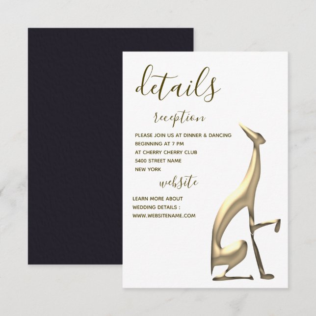 Elegant Minimalist Gold Dog Wedding Details Card (Front/Back)