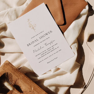 Elegant Minimalist Gold Floral Bridal Shower Invitation