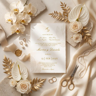 Elegant Minimalist Gold Floral Spanish Wedding Invitation