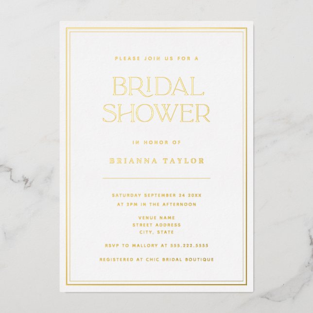 Elegant Minimalist Gold Foil Bridal Shower (Front)