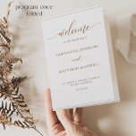 Elegant Minimalist, Gold Folded Wedding Program<br><div class="desc">Welcome your guest with this exquisite wedding ceremony program, featuring gorgeous modern hand written script calligraphy details in faux gold foil, rest of text in golden hues. Personalise wording in all sides. NOTE: this programs arrive flat and require folding down the middle to assemble. The default value paper is recommended....</div>
