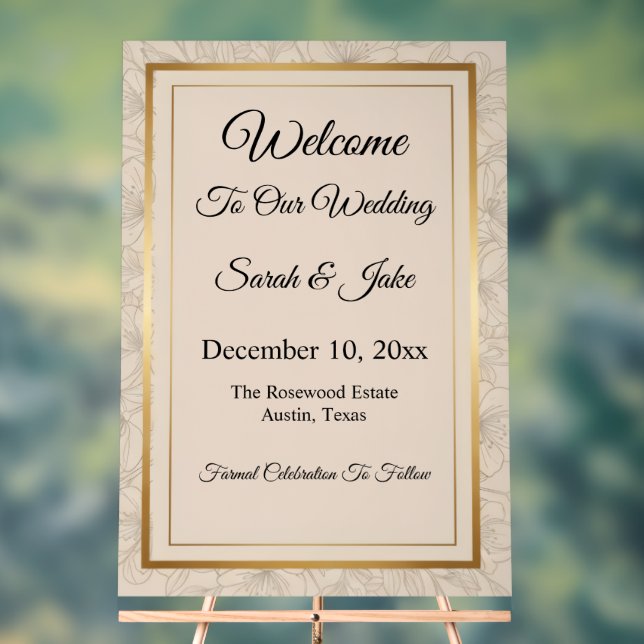 Elegant Minimalist Gold Frame & Floral  Acrylic Sign (Neutral)