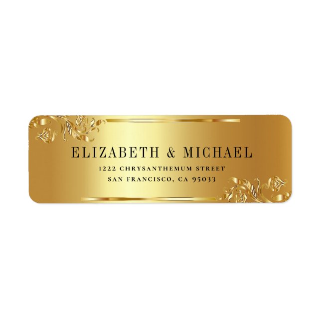 Elegant Minimalist Gold frame Return Address  (Front)