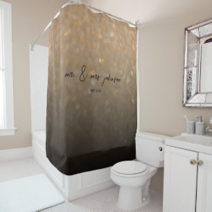 Elegant Minimalist Gold Glitter Couple Wedding Shower Curtain