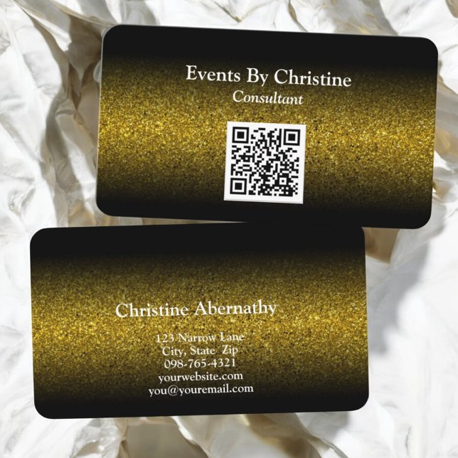 Elegant Minimalist Gold Glitter Ombre QR Code Business Card (template business card front and back)