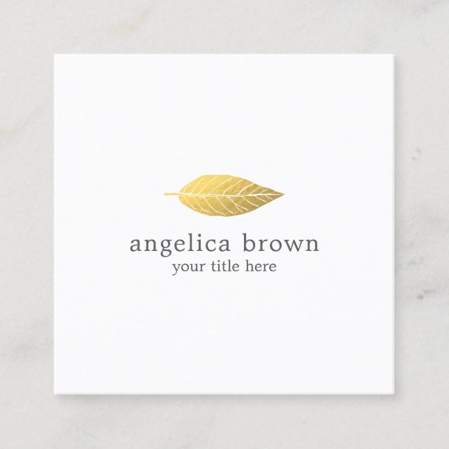 Elegant Minimalist Gold Leaf Business Card (Front)