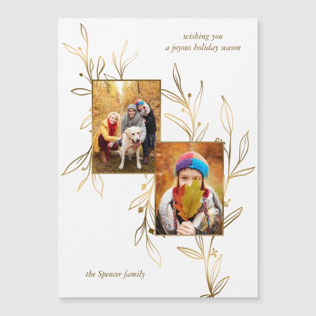 Elegant Minimalist Gold Line Drawn Leaves 2-Photo  (Front)