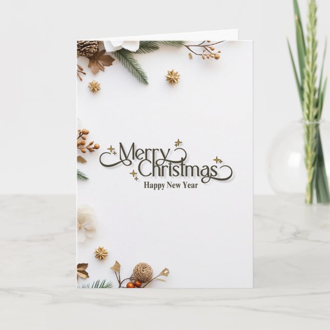 Elegant Minimalist Gold 'Merry Christmas' Holiday  Card (Front)