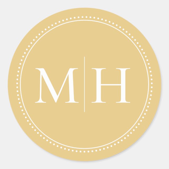Elegant Minimalist Gold Monogram Dotted Border Classic Round Sticker (Front)