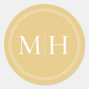 Elegant Minimalist Gold Monogram Dotted Border Classic Round Sticker