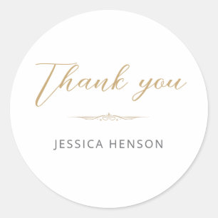 Elegant Minimalist Gold Script Birthday Thank you Classic Round Sticker