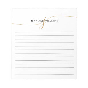 Elegant Minimalist Gold Script Monogram Lined Notepad