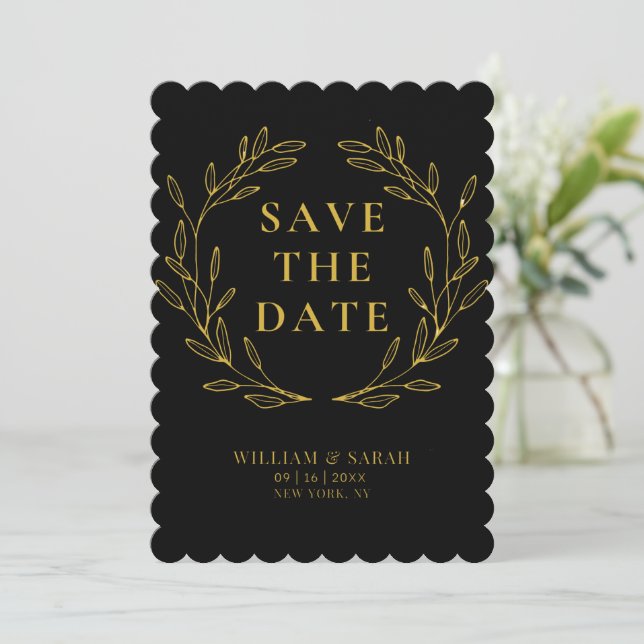 Elegant Minimalist Gold Text Save the Date Card (Standing Front)