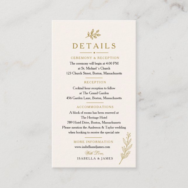 Elegant Minimalist Gold Wedding Enclosure Card (Front)