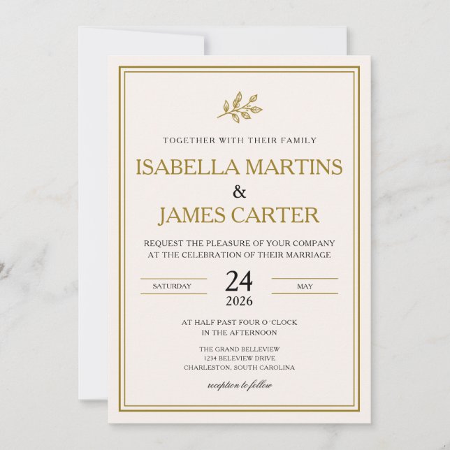 Elegant Minimalist Gold Wedding Invitation (Front)