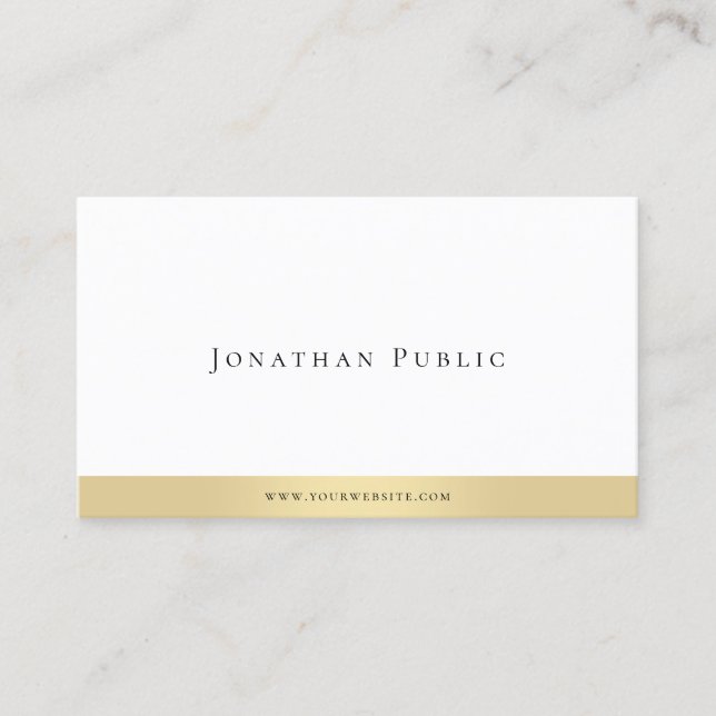 Elegant Minimalist Gold White Modern Professional Business Card (Front)