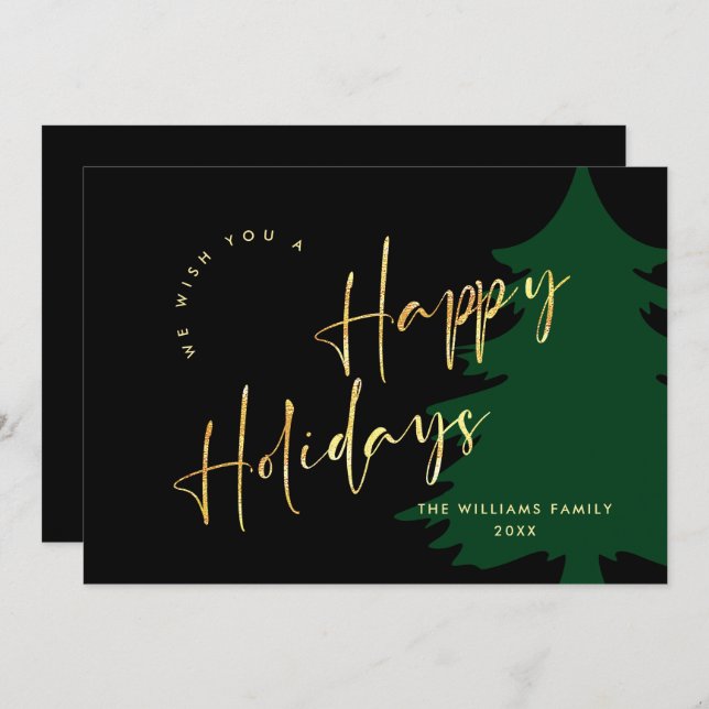 Elegant Minimalist Golden Christmas Greeting Holiday Card (Front/Back)