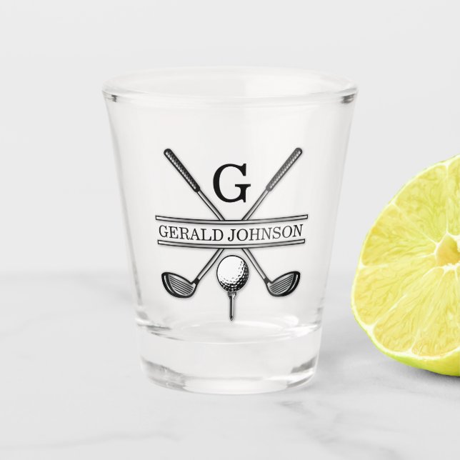 Elegant Minimalist Golf Monogram Design Shot Glass (Front)
