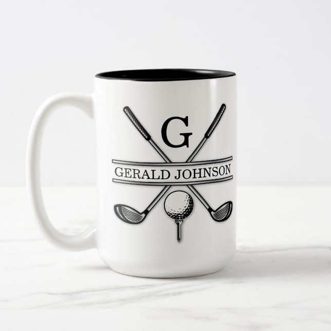 Elegant Minimalist Golf Monogram Design Two-Tone Coffee Mug (Left)