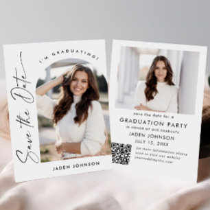 Elegant Minimalist Graduation 2 Photo QR code Save The Date