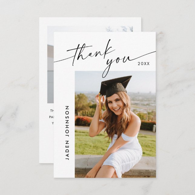 Elegant Minimalist Graduation 2 Photo Thank You Card (Front/Back)