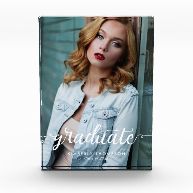 Elegant Minimalist Graduation Announcement Modern Photo Block (Front)