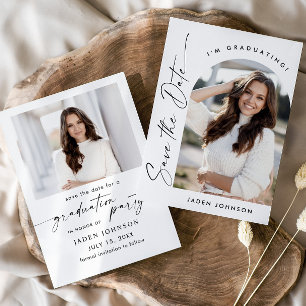 Elegant Minimalist Graduation Party 2 Photo Save The Date