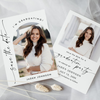 Elegant Minimalist Graduation Party 2 Photo Save The Date