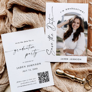 Elegant Minimalist Graduation Party Photo QR code Save The Date