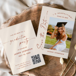 Elegant Minimalist Graduation Party Photo QR code Save The Date