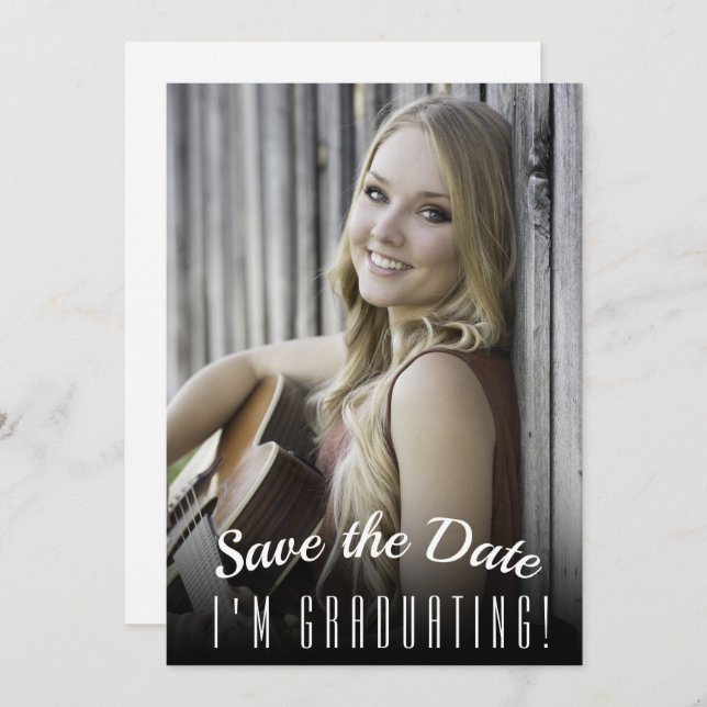 Elegant Minimalist Graduation Party Photo Save The Date (Front/Back)