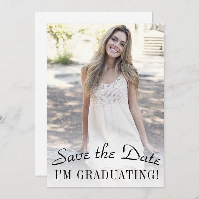 Elegant Minimalist Graduation Party Photo Save The Date (Front/Back)