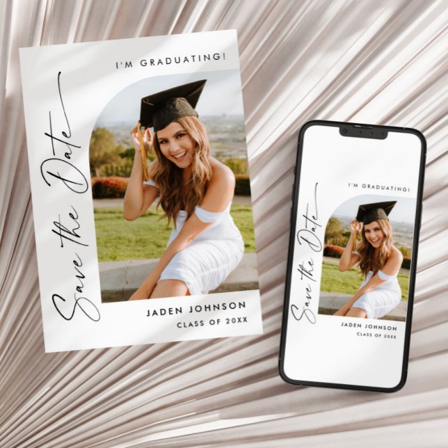Elegant Minimalist Graduation Party Photo Save The Date (Creator Uploaded)
