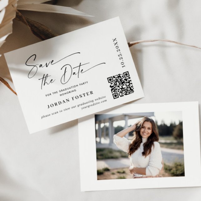 Elegant Minimalist Graduation Photo QR code Save The Date (Creator Uploaded)