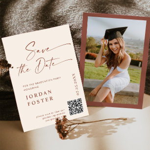 Elegant Minimalist Graduation Photo QR code Save The Date