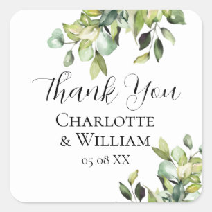 Elegant Minimalist Green Botanicals Wedding Square Sticker