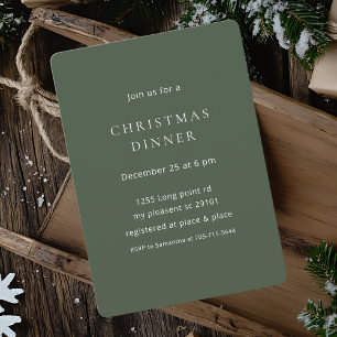 "Elegant Minimalist Green Christmas Dinner Invitation