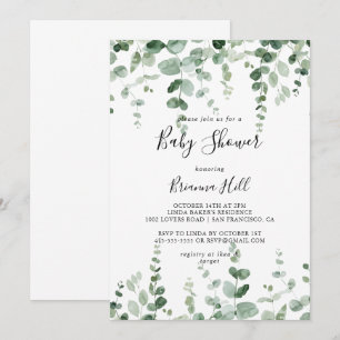 Elegant Minimalist Green Eucalyptus Baby Shower Invitation