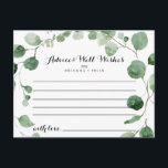 Elegant Minimalist Green Eucalyptus Wedding  Postcard<br><div class="desc">This elegant minimalist green eucalyptus wedding advice card is perfect for a modern wedding. The design features watercolor hand-drawn elegant botanical eucalyptus branches and leaves. These cards are perfect for a wedding, bridal shower, baby shower, graduation party & more. Personalise the cards with the names of the bride and groom,...</div>